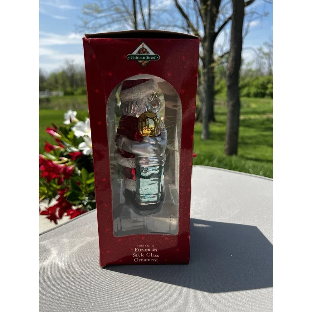 Vintage Christmas Ornament European Style Hand Crafted Glass Santa Hugging Kids‎